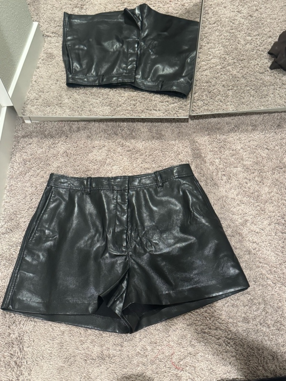 Babaton Black Faux Leather Bermuda Shorts